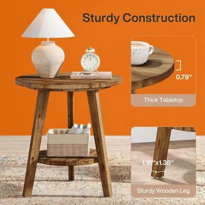 Farmhouse Style Wood <b>Round</b> End <b>Table</b> <b>with</b> <b>Storage</b> Shelf As Sofa <b>Side</b> <b>Table</b> or Nightstand for Living Room Coffee <b>Tables</b> - Product Image 5