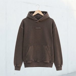 Sweat-shirt à capuche texturé bleu marine personnalisé pour homme, pull-over imprimé avec logo sur la bordure de la capuche, style streetwear - Product Image 3