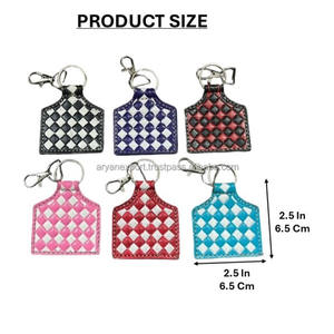 Breloque de sac en cuir véritable de qualité supérieure, motif à carreaux noir et blanc, mignon, en cuir travaillé, personnalisable, vente en gros, pour cadeaux - Product Image 2