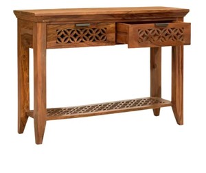 Modern Carved Solid Wood Console <b>Table</b> with 2 Drawers |Geometric Lattice Wooden Entryway <b>Table</b> |B2B Wholesale India - Product Image 2