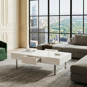 High Gloss <b>White</b> 52.4\" X 26.8\" X 15.6\" <b>Coffee</b> <b>Table</b> - Product Image 6