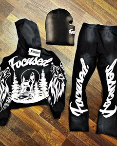 Conjunto de Sudadera con Capucha y Pantalones Deportivos Personalizados de Alta Calidad con Estampado Puff, 100% Algodón French Terry, Corte y Costura con Bajo sin Rematar - Product Image 6