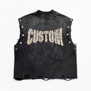 เสื้อกล้ามพิมพ์ลายกราฟิกแบบแอซิดวอช ประดับคริสตัล ยี่ห้อ Glory Custom ผลิตจากผ้าฝ้าย 100% คุณภาพพรีเมียม สำหรับสตรีทแวร์ ใส่ได้ทั้งชายและหญิง - Product Image 4
