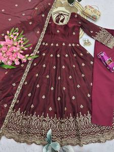 Traje Anarkali Naranja Vibrante para Mujer, Vestido Largo con Bordado Intenso, Ropa Étnica India, Dupatta, Tradicional Pakistaní, Secado Rápido para Verano - Product Image 5