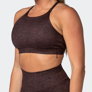 Soutien-gorge de sport côtelé sans couture réversible dos nageur, maintien moyen, beige, pour yoga, gym, entraînement, vêtements de sport, rembourré, respirant, séchage rapide - Product Image 3