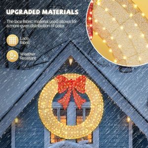 60in Pre-Lit LED Outdoor Christmas Wreath Decoration 400-Light Metal Holiday Decor for Home Exterior Garden Gold/Red Bow - Product Image 4