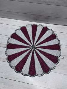 Handmade Luxury Eco-Friendly Tiramisu Beaded Placemats 15in Christmas Holiday Red/Green Floral - Product Image 3