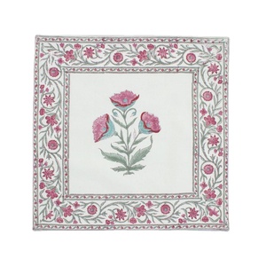Floral Hand Block Print Cotton Linen Decorative Boho 40 X 40CM Square <b>Cushion</b> Cover - Product Image 1