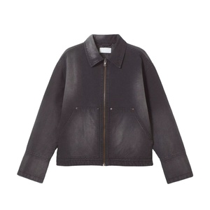OEM Veste utilitaire décontractée pour hommes en coton de haute qualité en toile épaisse délavée à l'acide avec fermeture éclair et poches - Product Image 1