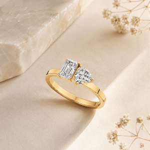 Toi Et Moi <b>Ring</b> Heart Emerald Cut Lab Grown Diamond | 10K Gold Women's Luxury IGI Certified Engagement Fine & classic jewelry - Product Image 4