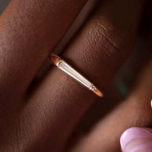 Minimalist 14K solid Gold Ring With Baguette Cut Diamond Channel Setting Geometric Design Unisex Wedding Band - Product Image 3