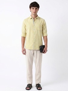 Men's Yellow Plaid Cotton Casual Shirt Turn-<b>down</b> Collar Three Quarter Sleeve Breathable Summer Wear - Product Image 1