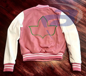 Alpha | Kapa | Alpha Sorority Varsity <b>Jacket</b> for women Stylish Regular Stand Pink <b>White</b> Sleeve Greek Embroidered Logo AKA <b>Jacket</b> - Product Image 2