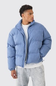 Men's <b>Light</b> Blue <b>Puffer</b> <b>Jacket</b> Stand Collar Zipper Closure Windproof Casual Winter Outerwear Polyester Wadding Regular Fit - Product Image 1
