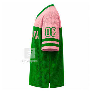 T-shirt personnalisé Alpha Kapa Alpha Sorority à col en V, coloris contrastés, manches courtes, vert et rose, style décontracté pour femme, en maille polyester - Product Image 4