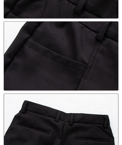 Pantalones Formales de Corte Recto para Hombre, Cintura Alta, Cierre de Botones, con Bolsillos, Tejido Beige y Negro, Estilo Medio Peso - Product Image 3