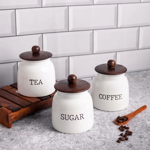 Farmhouse Tea <b>Sugar</b> Canister Set of 2 with Round Wood Lids and Brass Spoons Airtight Countertop Kitchen Food Storage Jars Decor - Product Image 6