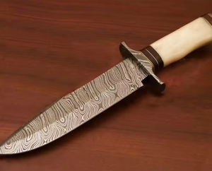 Cuchillo Bowie de Caza PRESTIGE BLADES Personalizado al por Mayor (ODM/OEM) con Hoja de Acero de Damasco, Punta Caída y Mango de Madera con Funda Personalizada - Product Image 3