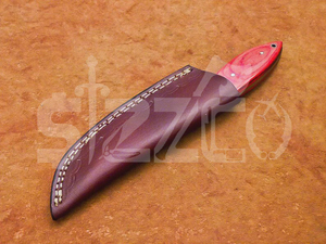 Couteau de chasse OEM Wirecut en acier Damas, lame fixe, manche en bois, couteau de camping et d'extérieur EDC avec étui en cuir - Product Image 3