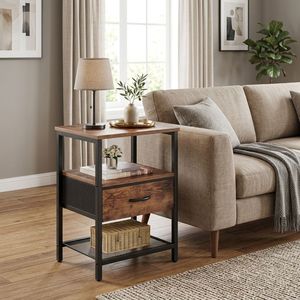 Nightstand with Fabric Drawer, Rustic Brown <b>Side</b> <b>Table</b> with Metal Frame <b>Storage</b> Cabinet for Bedroom and Living Room - Product Image 4