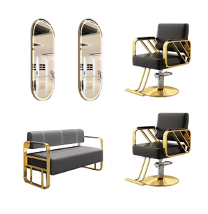 Sillón de Peluquería Moderno de Gran Venta - Muebles de Barbero de Metal y Cristal con Espejo LED y Carrito para Lavacabezas para Barbería - Product Image 1