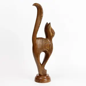 Figurine de chat en bois, décoration moderne, sculpture minimaliste, accent artistique pour la maison, pour les étagères et les tables du salon, contemporaine - Product Image 5