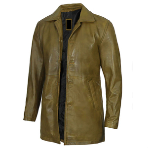 เสื้อโค้ทหนังผู้ชายแบบยาว คอตั้ง ซิปหน้า เสื้อกันหนาวแบบเต็มตัว เสื้อคลุมอุ่นๆ สไตล์ลำลอง แฟชั่นสตรีท เสื้อแจ็คเก็ตหนัง - Product Image 3