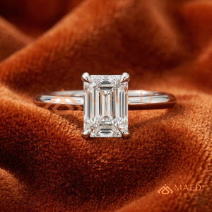 White Gold Polished Knife-Edge <b>Emerald</b> Solitaire – Sophisticated Minimalist Wedding Band Sterling <b>Silver</b> Modern Engagement <b>Ring</b> - Product Image 1