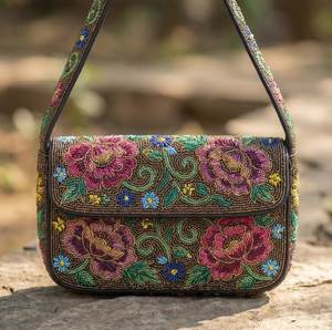 Bolso de Hombro Bordado con Cuentas para Mujer, Bolso de Hombro Bordado a Mano con Cuentas, Bolso de Mano Bordado Floral con Cuentas, Estilo Vintage - Product Image 4