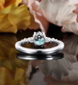 Hexagon Shape Alexandrite 14K Gold Plated Sterling Silver Geometric Engagement Ring Moissanite Prong Setting Color <b>Change</b> - Product Image 6