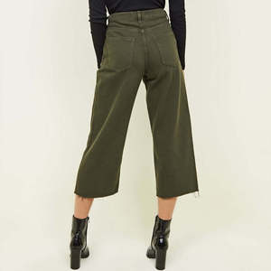 Pantalon en coton taille haute à jambes larges pour femmes grandes tailles, longueur cheville, couleur unie, style décontracté, coupe ample, pour l'automne - Product Image 1