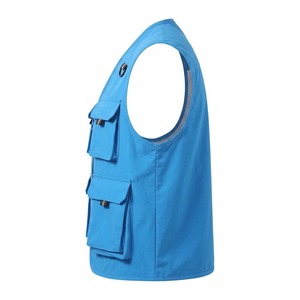 Chaleco de Pesca Azul Unisex, Multibolsillos, Secado Rápido, Cierre de Cremallera, Chaleco de Trabajo y Viaje, Color Sólido, Material de Poliéster - Product Image 3