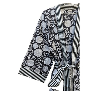 Algodón hecho a mano Kimono Robe 100% algodón mujeres largo bohemio Hippie Albornoz Kimono vestido étnico Tops Floral impreso verano - Product Image 2