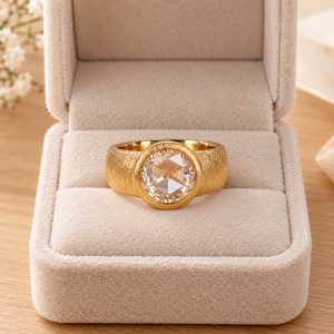 Bague Chevalière Large en Or Massif 10k 14k 18k avec Diamant de Laboratoire Taille Rose 1,20 ct, Sertissage Clos, Couleur DEF, Clarté VS VVS, Certifié IGI - Product Image 1