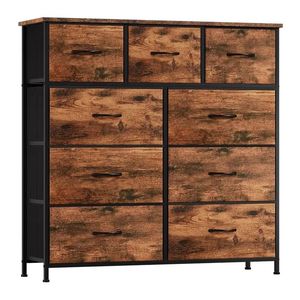 Classico Comò a 9 cassetti struttura in metallo con Top in legno tessuto organizzatore per camera da letto soggiorno ingresso ufficio armadio - Product Image 6