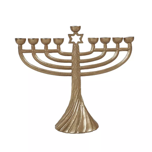 Modern <b>Black</b> Metal Menorah Candle Holder Hanukkah Decorative Tabletop Minimal Marble Base Home Display - Product Image 2