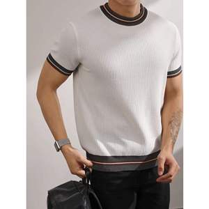 Men Waffle Knitted T-Shirt Textured Cotton Crew Neck <b>Short</b> <b>Sleeve</b> Relaxed Fit Casual Everyday Fashion Tee - Product Image 5