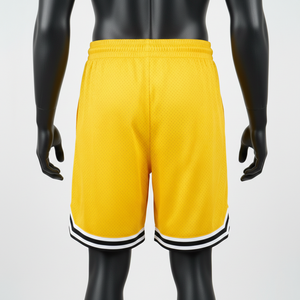 Short de basketball respirant en maille polyester 160 GSM, jaune doré, avec patch brodé et logo personnalisé - Product Image 2