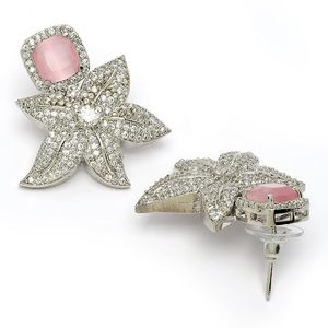Ensemble collier et boucles d'oreilles en argent plaqué avec zircons roses, bijoux romantiques pour femmes, pour mariage et soirée - Product Image 2