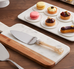 Ensemble de 2 spatules à gâteau et couteau dentelé avec manche en cristal, couleur or champagne, outils de découpe pour desserts - Product Image 4