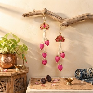 Décoration murale artisanale en MDF avec perles de lotus roses, motif floral traditionnel, pour mariage, décoration de la maison, Diwali, Ramadan, Rajasthan - Product Image 3