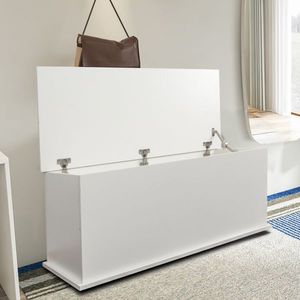 White Lift-Top Wood Storage Chest Trunk Entryway Bench Organizer Home Furniture for Coffee Table Organization - Product Image 1