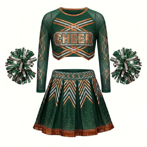 Conjunto de Uniforme Personalizado para Animadoras con Estampado VERDE, al por Mayor en EE. UU. |   Tela de Primera Calidad | Uniforme de Animadoras de Baile para Niñas, Estilo Moderno, Ropa Deportiva para Clubes - Product Image 1