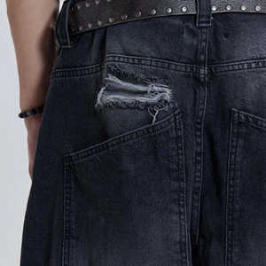 Jeans en denim vintage sur mesure, délavés et usés, à jambes larges pour hommes, jeans brodés de haute qualité, coupe ample, jeans baggy pour hommes - Product Image 2