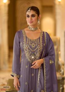 Premium Co-ord Silk Suit Pant Dupatta Set <b>Women</b> Traditional Embroidery <b>Kurta</b> Special Occasion Quick Dry Regular Fit Regular - Product Image 3