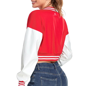 Custom Made <b>Womens</b> Varsity Jacket Satin Baseball Style Embroidery Letterman Bomber <b>Coat</b> with Pockets 2026 - Product Image 2