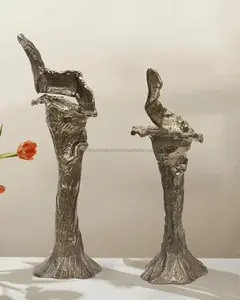 Porte-bougie moderne en fonte d'argent, fait main, pour une décoration minimaliste et contemporaine, qualité supérieure pour les mariages - Product Image 2