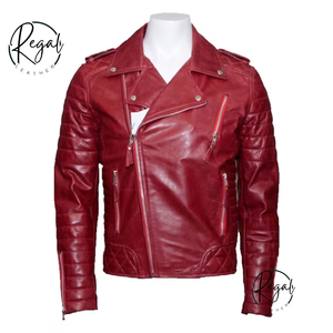 Veste de moto en cuir d'agneau rouge pour homme, faite à la main, de qualité supérieure, pour motard - Product Image 1