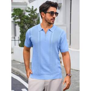 Polos de punto para hombre 2025, camisa de Golf informal de manga corta con cremallera de cuarto, camisetas elásticas de verano con cuello ajustado - Product Image 4