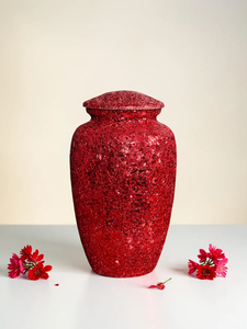 Red Glitter Aluminum Cremation Urn <b>Keepsake</b> Ashes <b>Memorial</b> Vase Custom Shape Funeral Decoration - Product Image 1